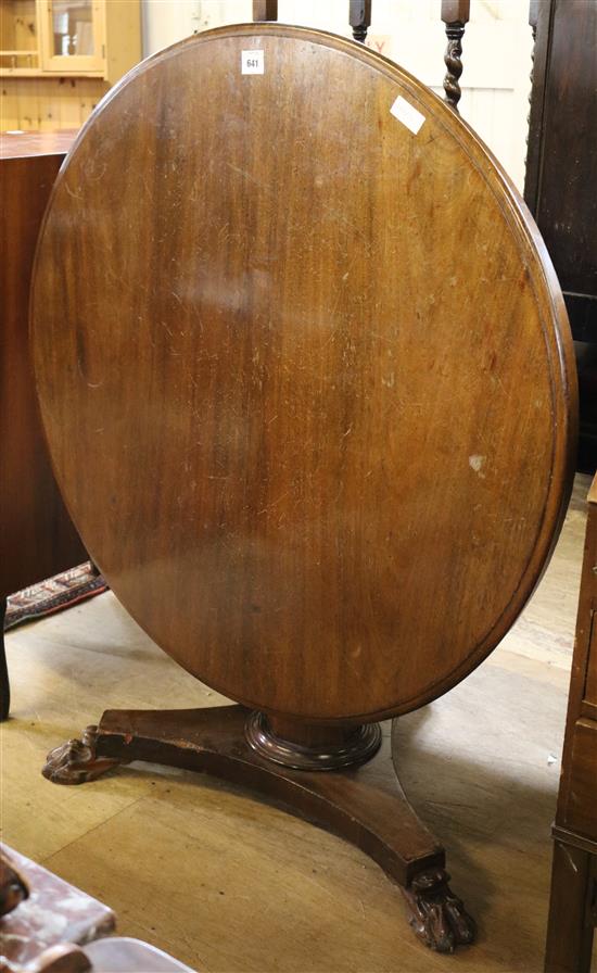 Victorian circular mahogany tilt top tea table(-)